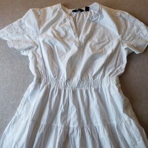 Lands End Eyelet Maxi Dress Sz M White Tiered Coastal Prairie‎ Cottagecore Boho